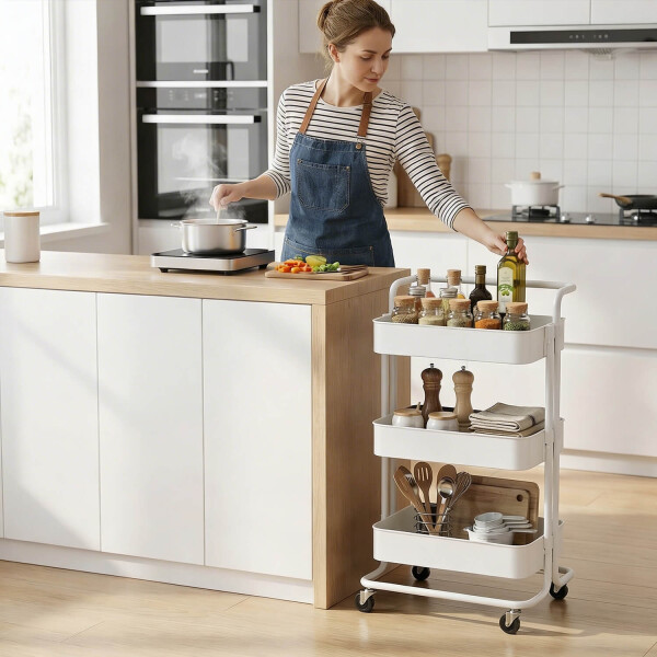 Carrito Organizador Cocina 3 Estantes Carro Con Ruedas Almacenamiento Imback Color Blanco Carrito Organizador Cocina 3 Estantes Carro Con Ruedas Almacenamiento Imback Color Blanco