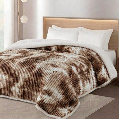 Acolchado QUEEN Corderito Sherpa Cotton Flor – Calidez, estilo y confort BEIGE PRINT