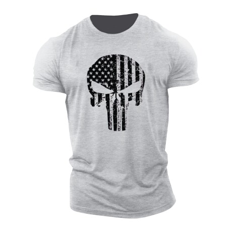 Remera de algodón Punisher USA Gris claro