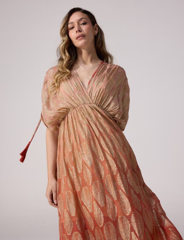 Vestido De Gasa Con Brillo Dorado ROSA/MULTI