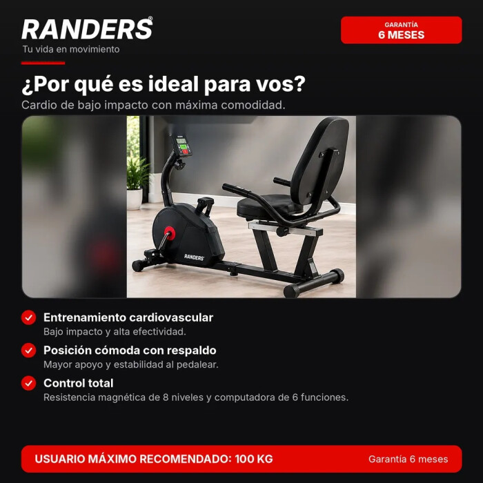 Bicicleta Horizontal Randers ARG-2545 con Respaldo y Pulso Bicicleta Horizontal Randers ARG-2545 con Respaldo y Pulso