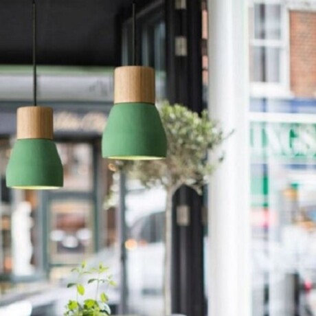 Luminaria de cemento y madera 12.5*16cm VERDE