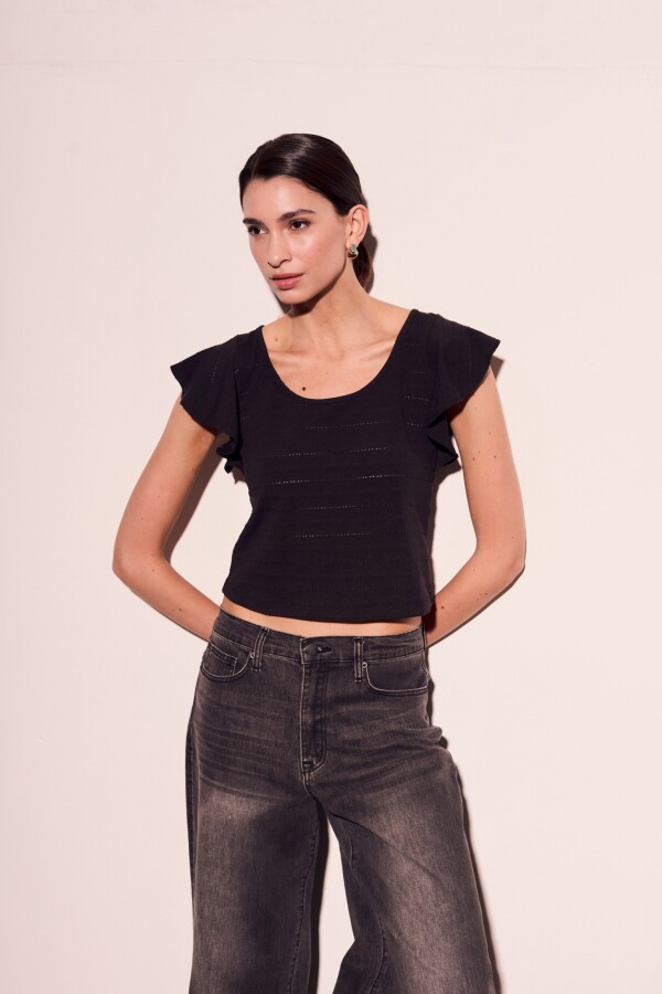 Top Texturado Manga Volado Negro
