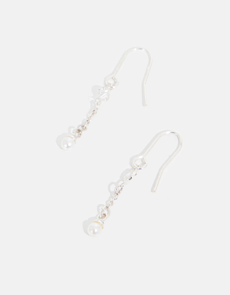Aros Colgantes Largos Strass Aros Largos Con Cubic - Plateado