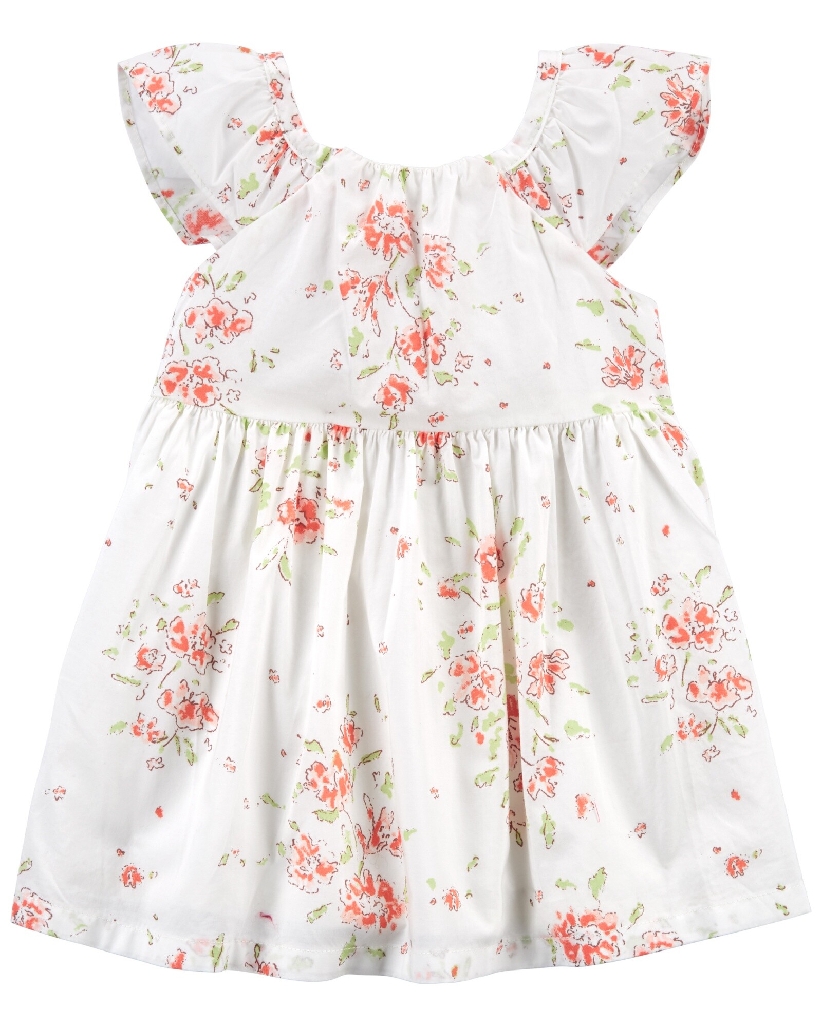 Vestido amplio de algodón con frunces en cuello 0