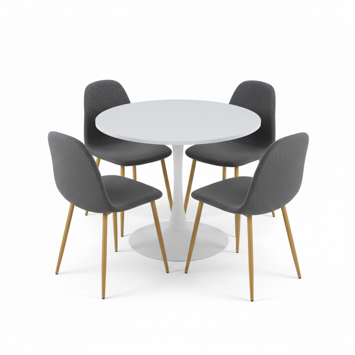 Juego de Comedor Bari Vita – Mesa Redonda con 4 Sillas - Blanco y Grafito 