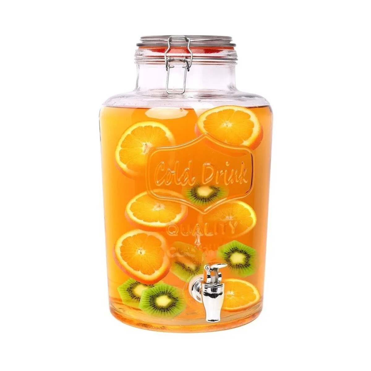 Dispensador De Jugo Retro Vidrio 7L C/Grifo Y Tapa Hermética - Transparente 