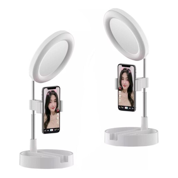 Espejo Con Aro Luz Led Selfie + Soporte Celular Maquillaje Espejo Con Aro Luz Led Selfie + Soporte Celular Maquillaje