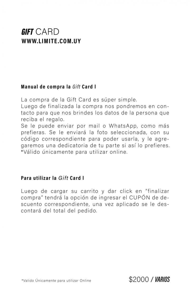 GIFT CARD 2000 VARIOS