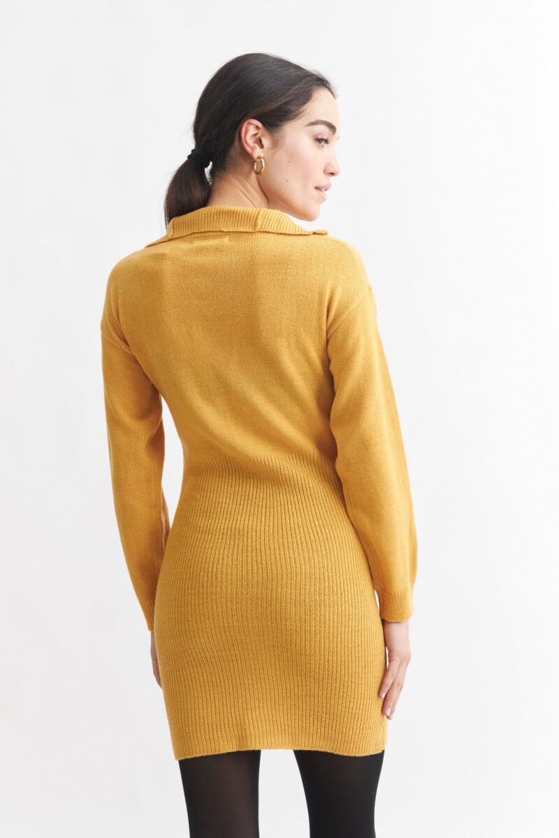 Vestido corto tejido con medio cierre AMARILLO