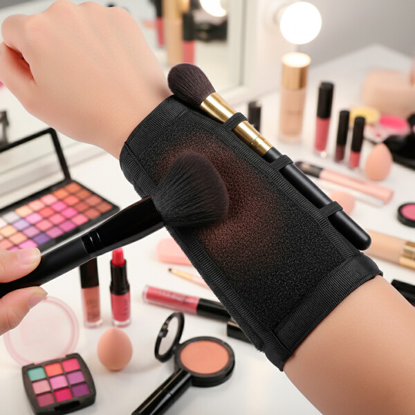 Muñequera Elástica Limpia Organiza Brochas Maquillaje Negro