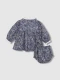 Vestido De Flores Con Smock Gris Azulado