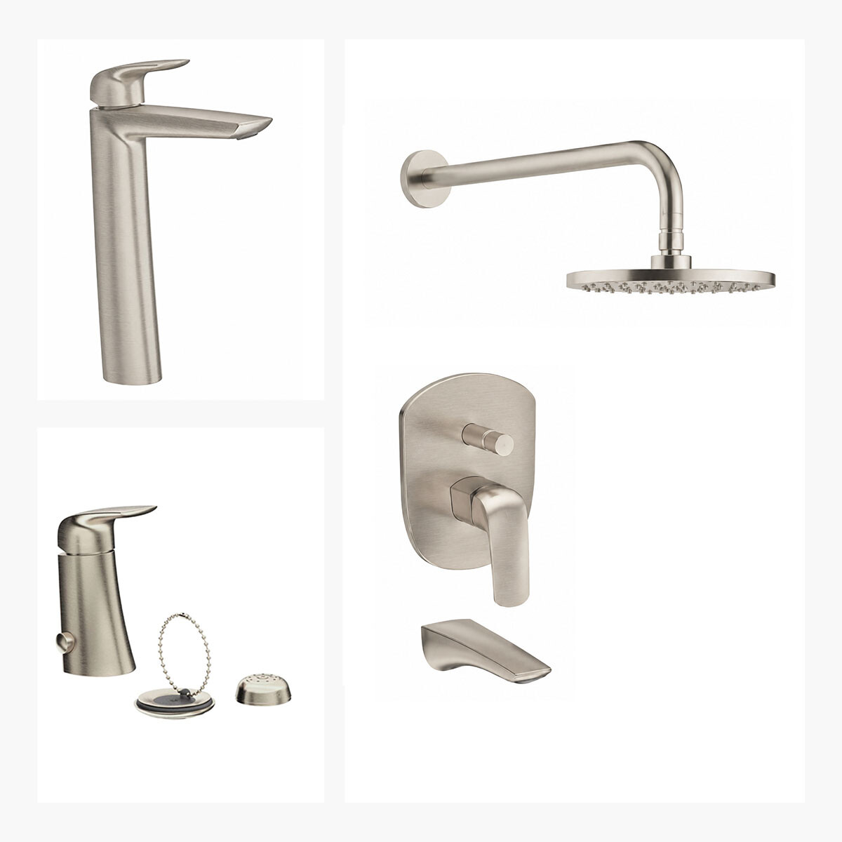 Juego De Griferia Completo Fv Epuyen Brushed Nickel 