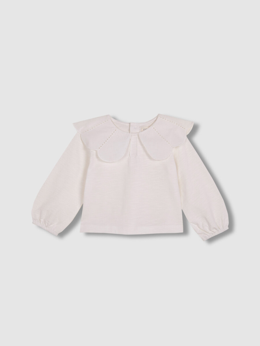 Camiseta Cuello Tiras Bordadas Blanco Roto
