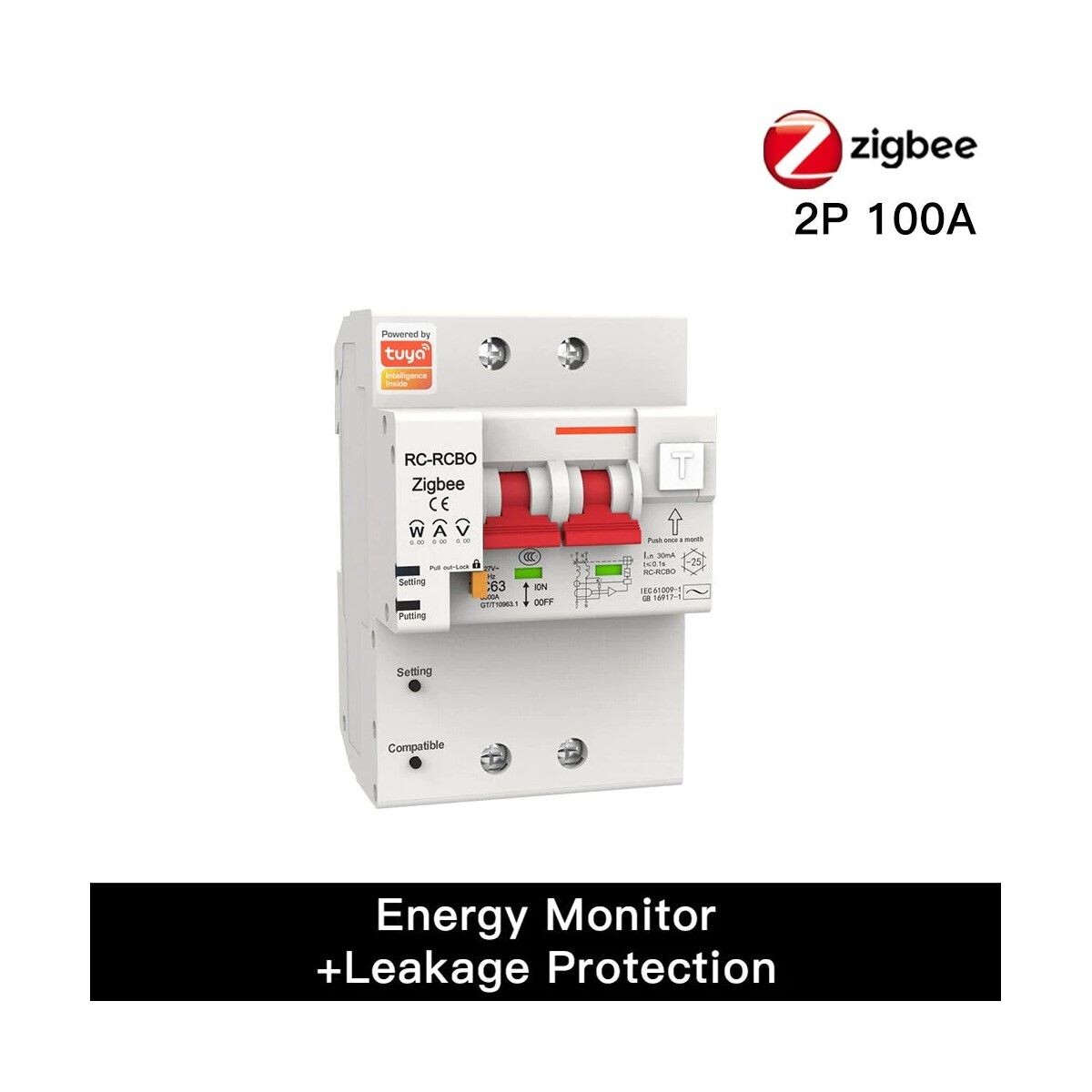 Llave Electrica 2 Polos 100A Zigbee Tuya Smart 