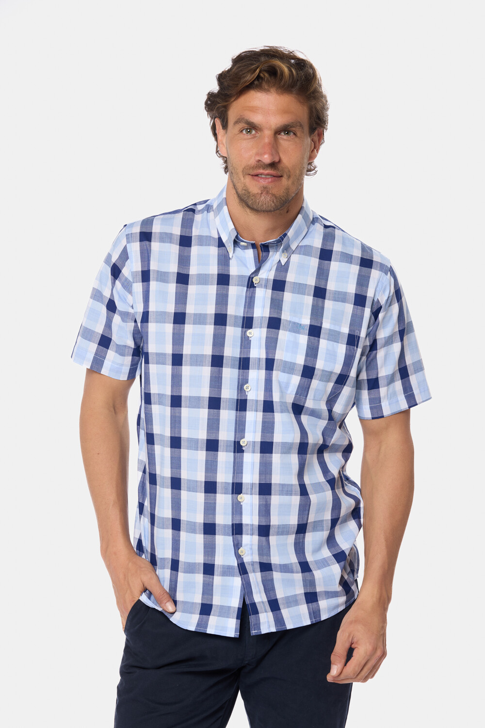 CAMISA A CUADROS Celeste