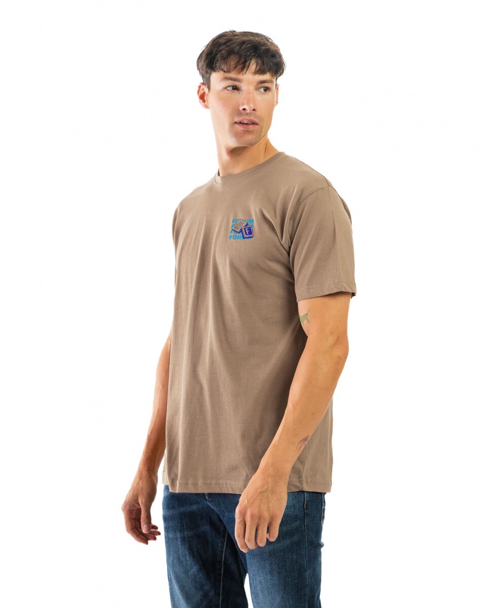 Remera Algodón Estampada Cuello Redondo - Beige y Azul 