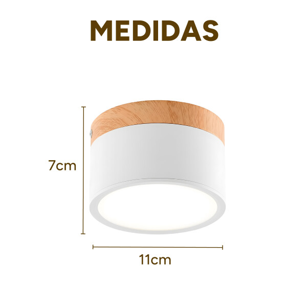 Plafón LED Techo 11 cm Madera Nórdico Luz Fría 10W Pack X 2 Blanco Fría