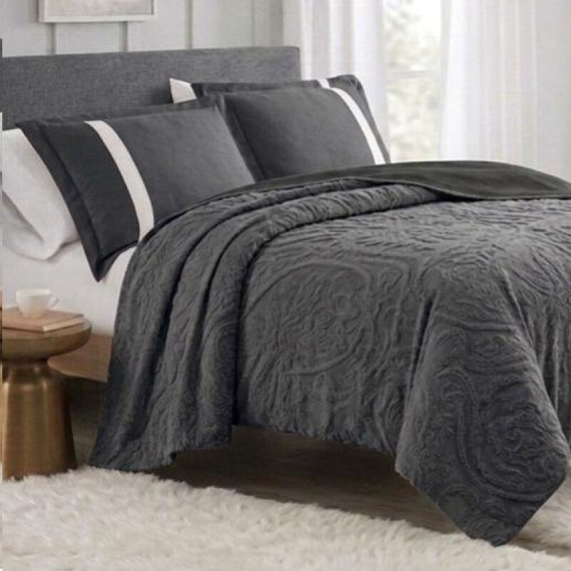 Manta Cotton Flor Corderito 2 Plazas Frazada Polar Premium 230x240 Reversible Sherpa Cálida Suave GRIS