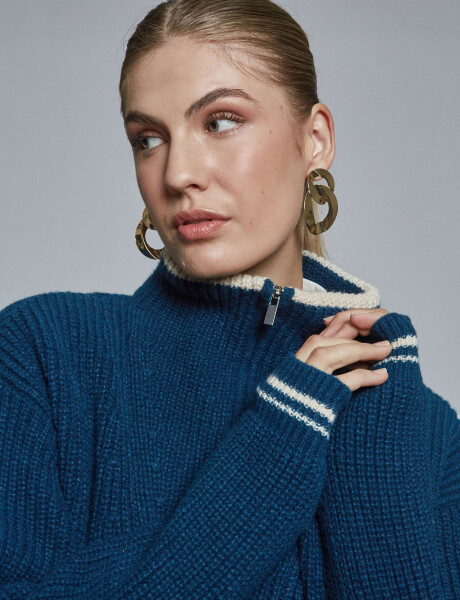 Sweater cuello cierre petroleo