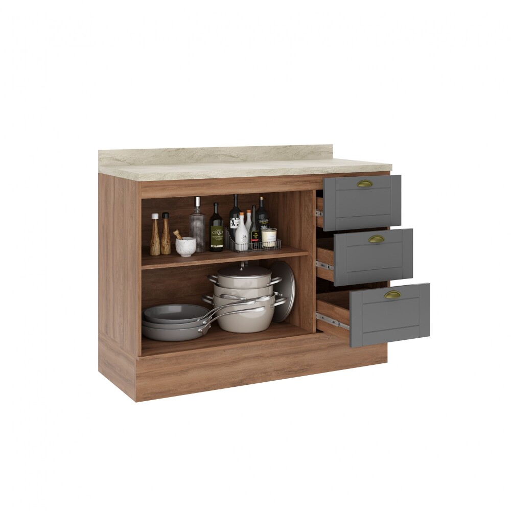 Bajo Mesada 3 Cajones + 2 Puertas (Con Tapa) - Linea Americana Gris