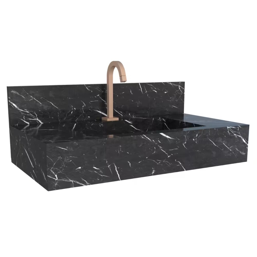 Mueble de baño suspendido de porcelanato Negro Milano 84 cm con bacha incorporada Mueble De Baño Suspendido De Porcelanato Negro Milano 84 Cm Con Bacha Incorporada