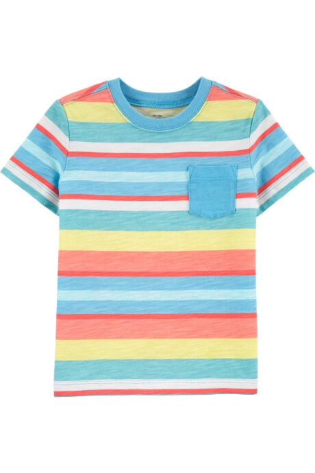 Remera de algodón, manga corta diseño a rayas Sin color