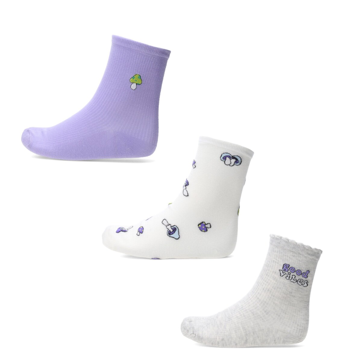 Medias de Mujer Miss Carol pack x3 white - Gris - Blanco - Lila 