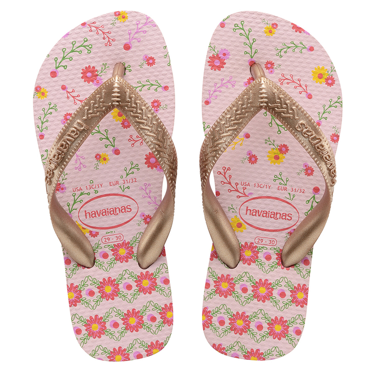 Sandalias Infantiles Havaianas Hav.Kids Flores - Rosado - Crema 
