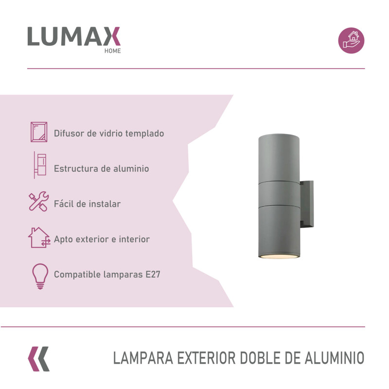 Lámpara Exterior Doble en Aluminio Lumax Modelo Stafford Gris