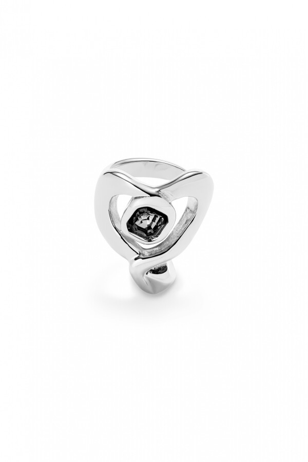 ANILLO EN ALEACIÓN DE METALES BAÑADO EN PLATA DE LEY CON CORAZON Y CRISTAL NEGRO Anillo