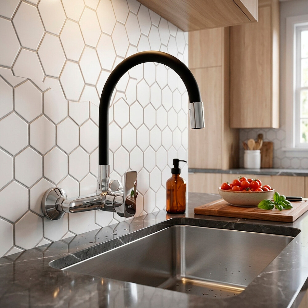 MONOC. D/COCINA 20CM PICO GOMA NEGRO BRONCE CROMADO 35MM WICO Monoc. D/cocina 20cm Pico Goma Negro Bronce Cromado 35mm Wico