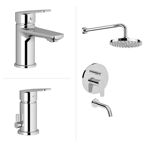 JUEGO DE GRIFERIA LAVATORIO BIDET DUCHA BRILLO LINEA BLEST CROMO