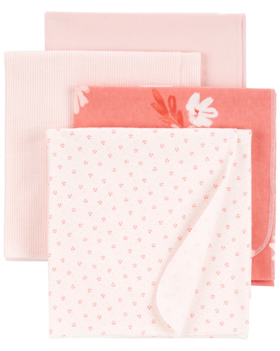 Pack cuatro mantas recibidoras de franela, rosadas 