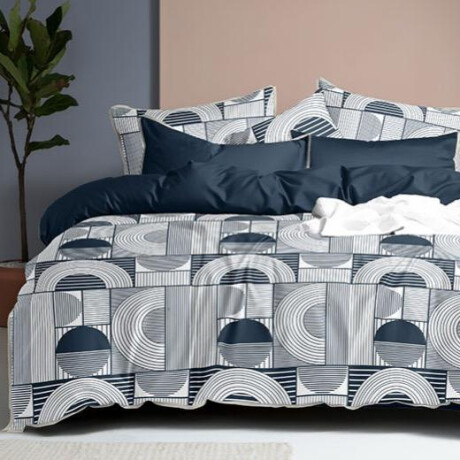 Juego de Sábanas Cotton Flor 1 y ½ Plaza Sommier – 100% Algodón GEO AZUL