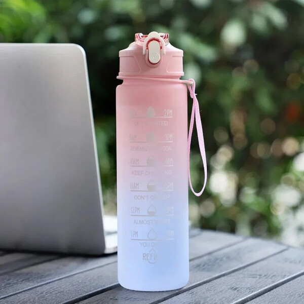 Botella De Agua Deportiva 750ml Motivacional Hidratacion Fit Variante Color Rosa