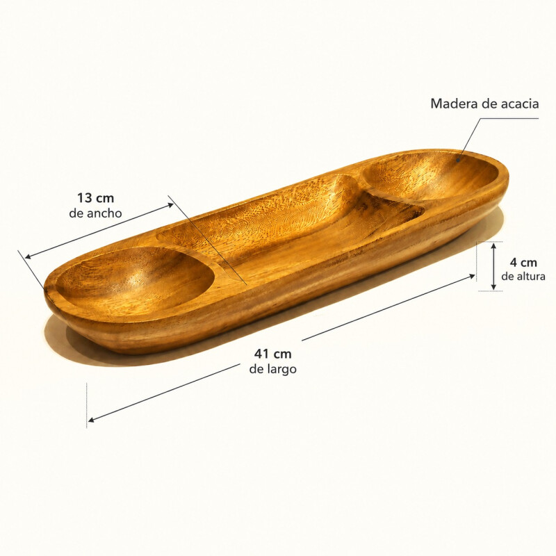 Copetinero Oval de Madera Acacia con 3 Divisiones 41x31x4cm Copetinero Oval de Madera Acacia con 3 Divisiones 41x31x4cm