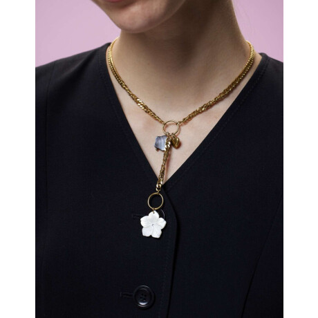 Collar De Acero Con Dijes Nácar Dorado
