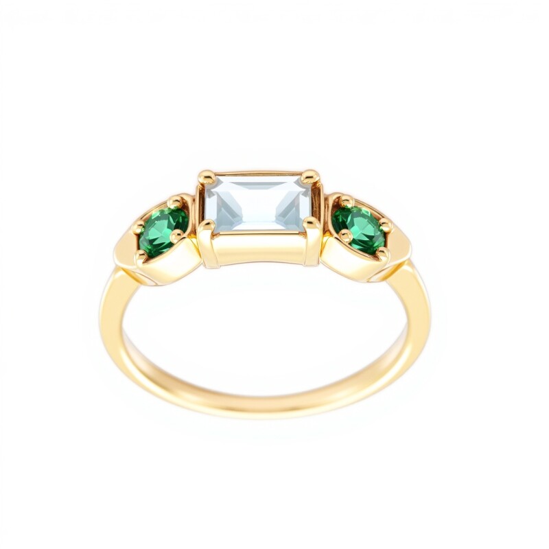 Anillo Halo-Plata rodinada con micra oro 18k-Piedra Topacio azul y Esmeraldas-AN2002 conpiedra