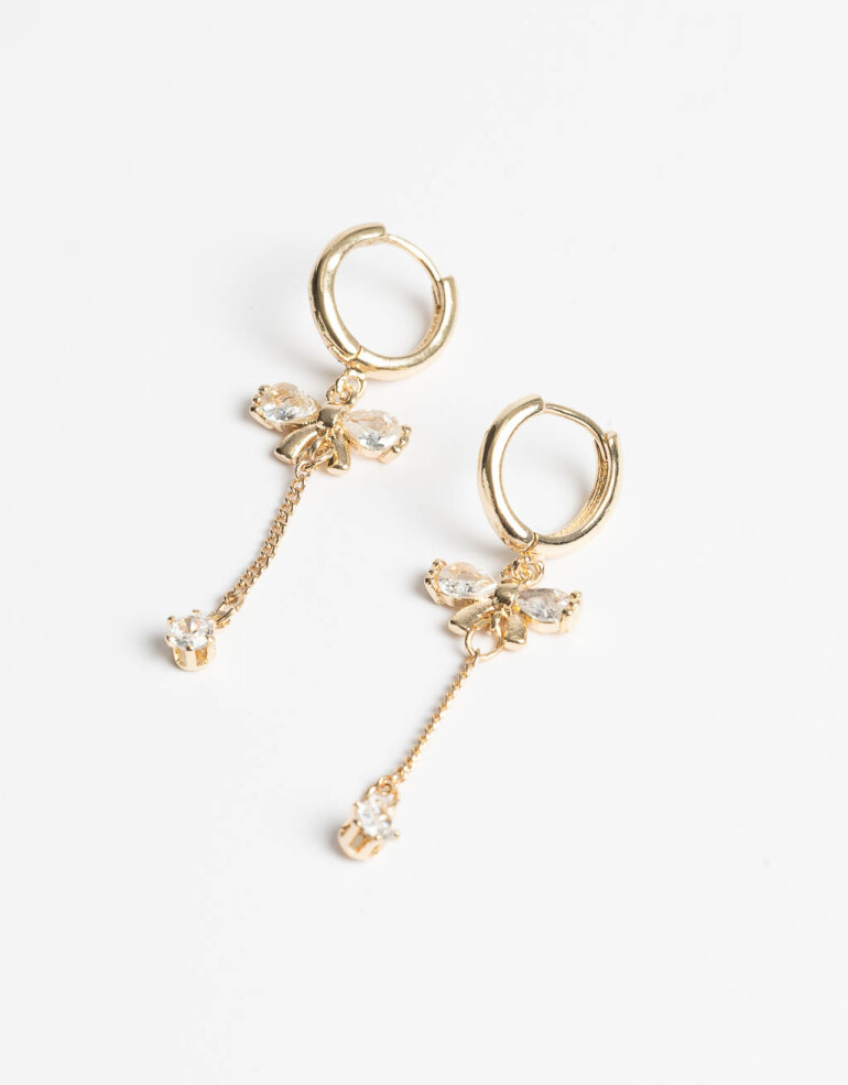 Aros Argollas Strass Aros Argolla Con Dije Moño - Dorado
