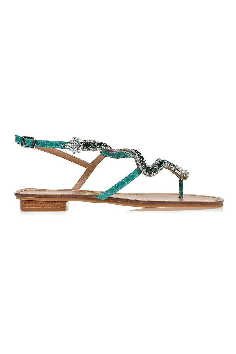 Sandalia Flat Python Jade - Verde 