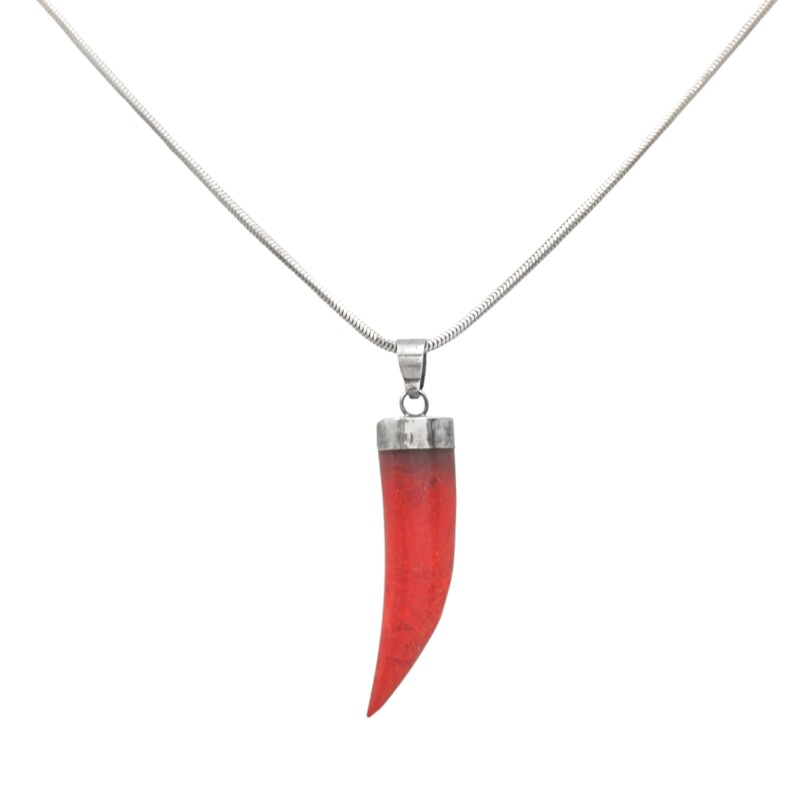 Dije Colgante Colmillo-Plata 925-Piedra Coral Rojo-CP3877 Conpiedra