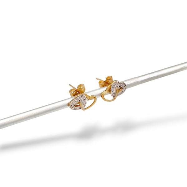 Caravanas doble corazón enlazado de oro- Oro bajo - Zirconia- CA8264 conpiedra