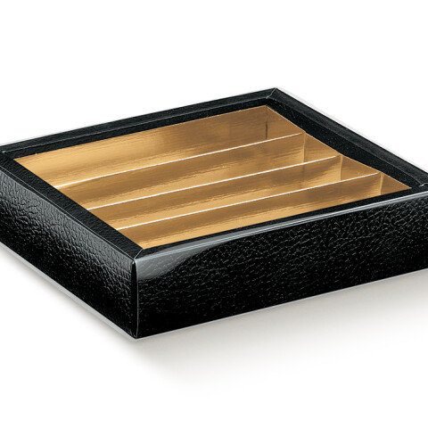Bombonera con visor 14,5x14,5x3,5 cm. - PELLE NERO Bombonera con visor 14,5x14,5x3,5 cm. - PELLE NERO