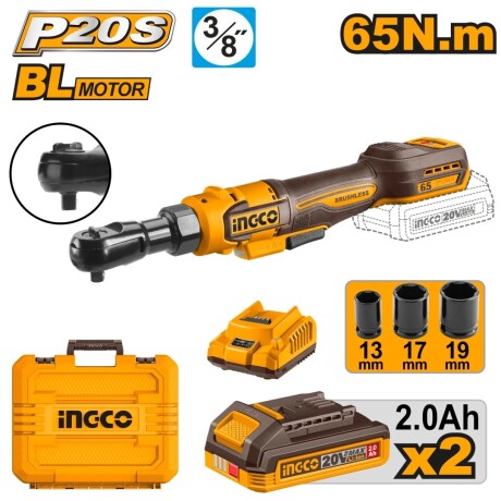 LLAVE CRIQUE 65NM A BATERIA P20S 20V CON 2 BATERIAS 2.0AH + AMARILLO-NEGRO