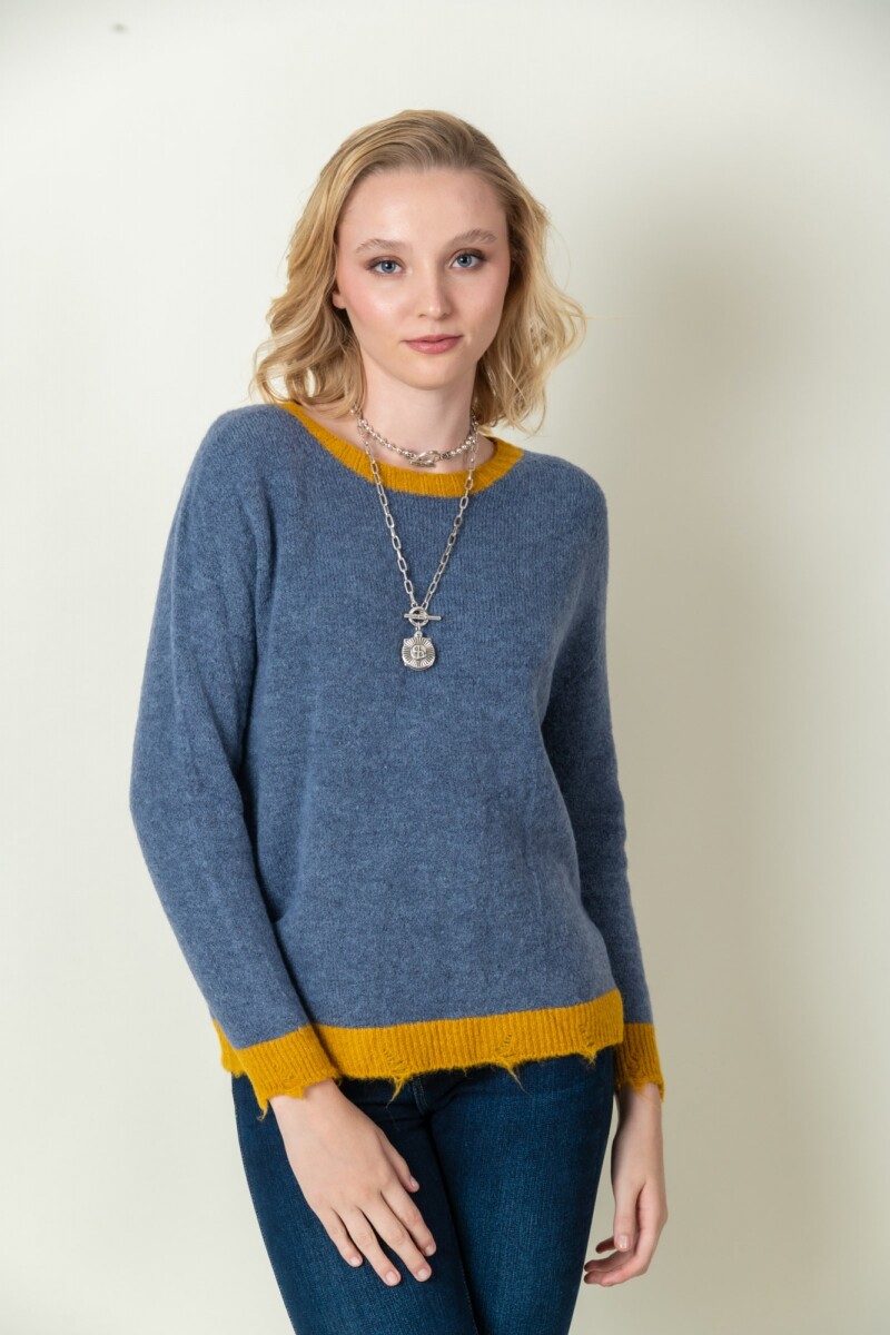 Sweater lana combinado - Blue 