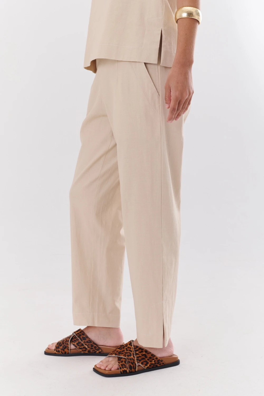 PANTALON LINO STRECH beige 3