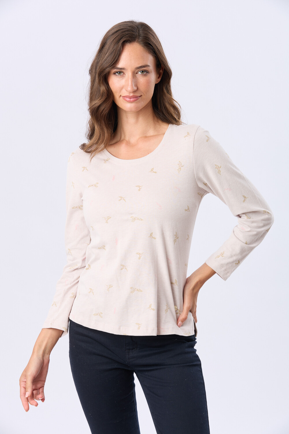 REMERA ESTAMPADA DE ALGODÓN Beige