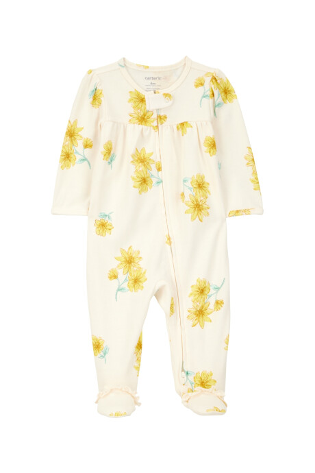 Pijama una pieza de algodón, con pie, diseño floral Sin color
