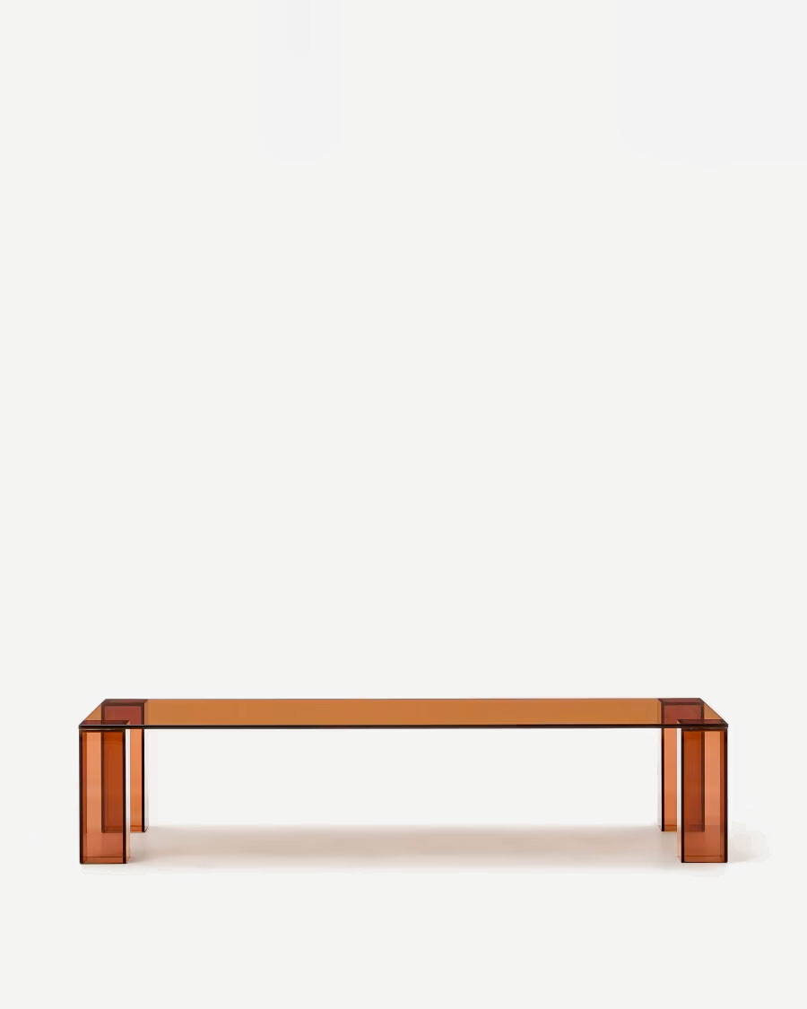 Mesa de centro Adularia de cristal templado marrón 140 x 60 cm